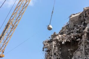 wrecking ball at construction site