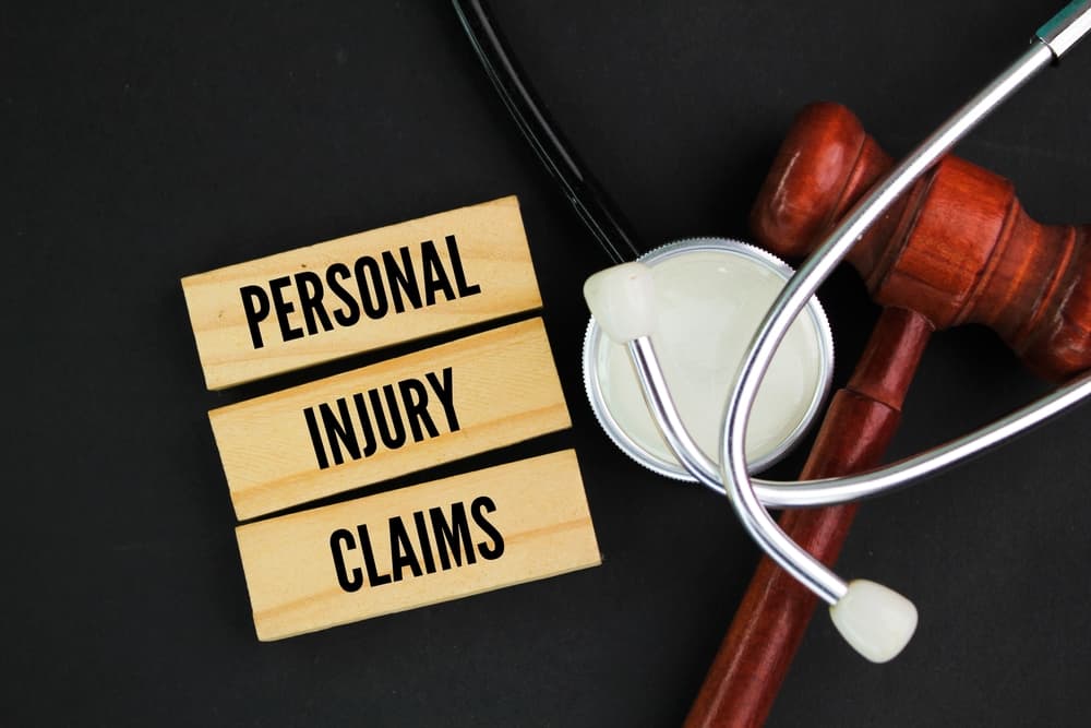 A judge's gavel, stethoscope, and cane alongside the words "Personal Injury Claims."






